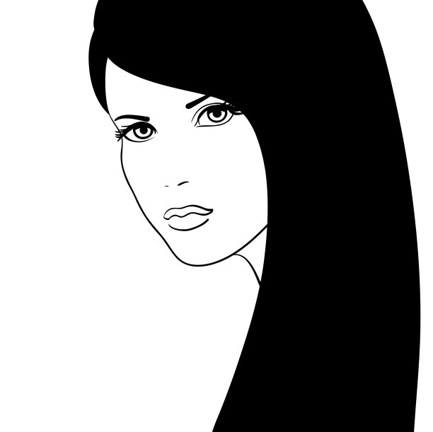 黑白女孩脸矢量插画，时尚模特图片下载