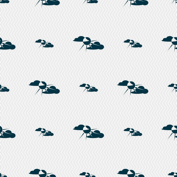 太阳后面的云图标标志。无缝图案与几何纹理。向量图片下载