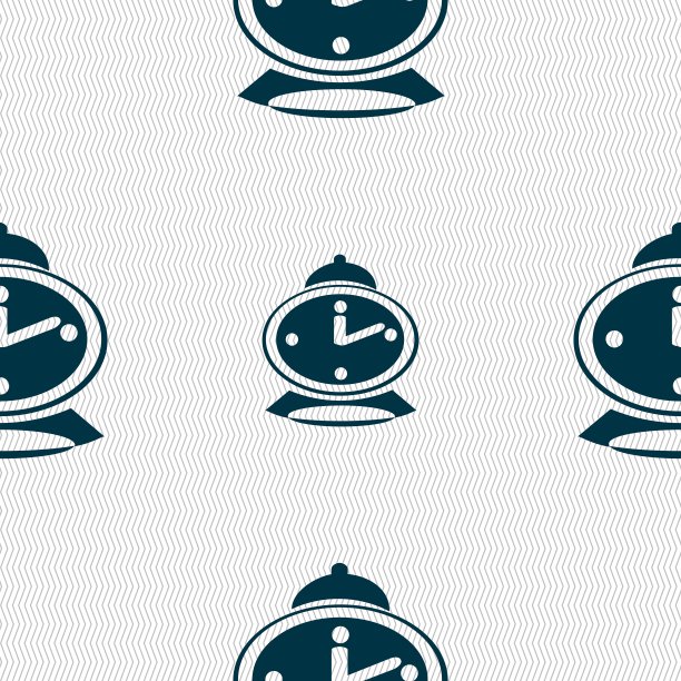 闹钟图标标志。无缝图案与几何纹理。向量图片下载