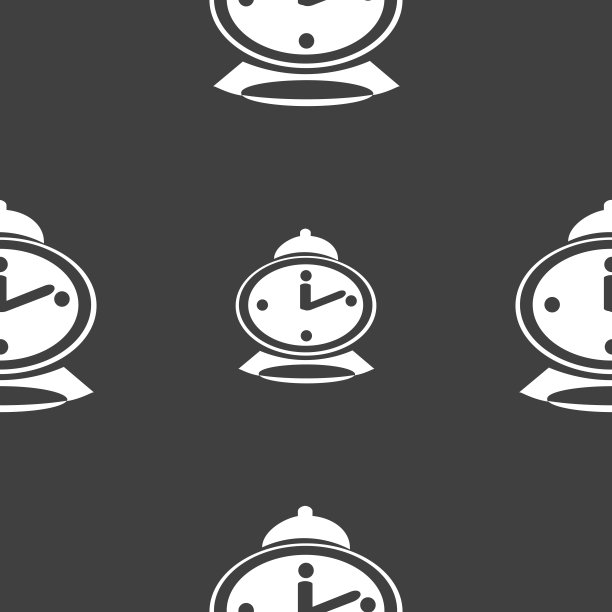闹钟图标标志。灰色背景上的无缝模式。向量图片下载