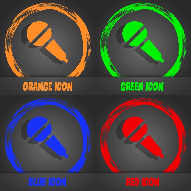 麦克风图标。时尚的现代风格。橙色，绿色，蓝色，红色的图案。向量图片下载