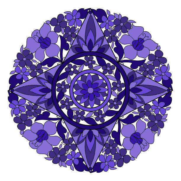 几何矢量图案与彩色花朵图片下载