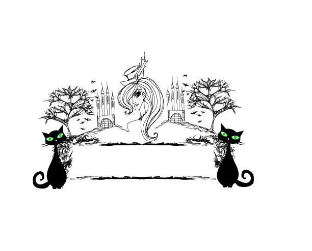 万圣节女巫和她的猫抽象垃圾画框图片下载