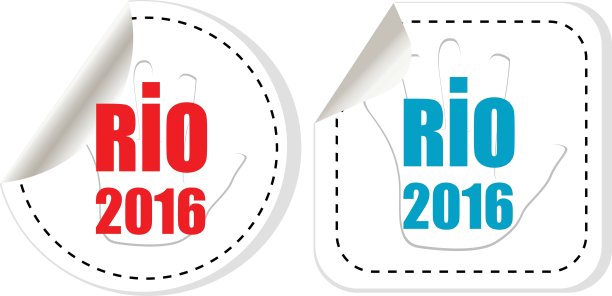 贴纸。标志符号里约热内卢2016年奥运会在巴西国旗的颜色。巴西狂欢节。矢量图图片下载