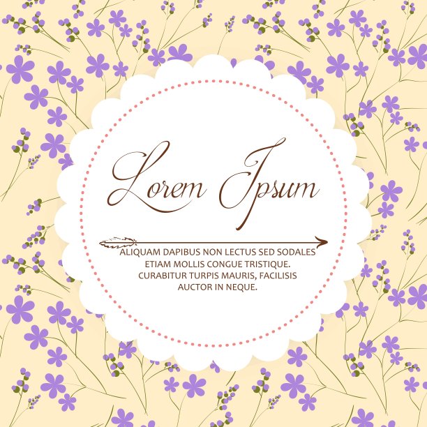 美丽的花卉安排与紫罗兰花在黄色的背景与空间为您的文本。明信片。向量图片下载