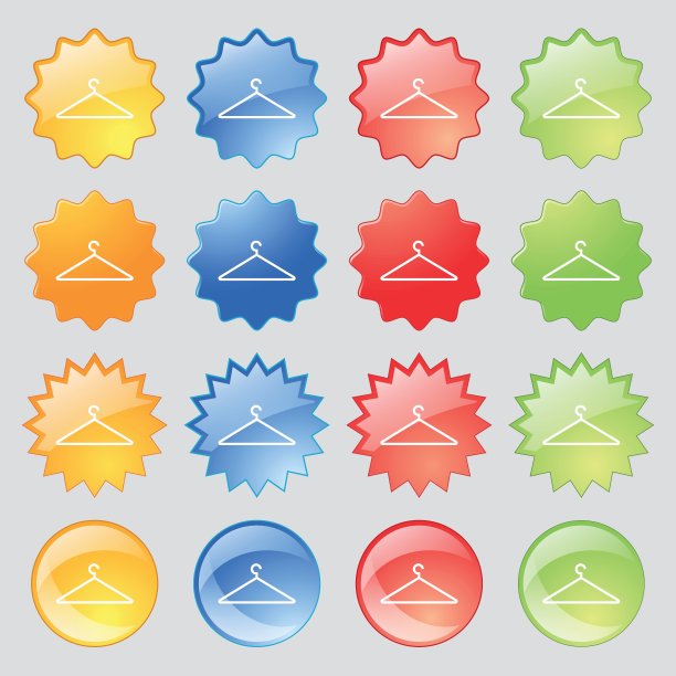 衣架图标标志。大套16个彩色现代钮扣为您的设计。向量图片下载