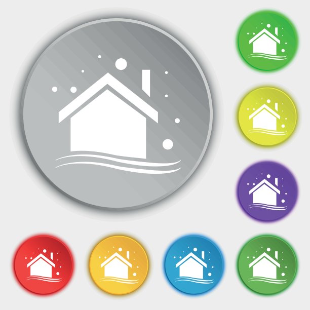 冬季房子图标标志。符号在八个平面按钮上。向量图片下载