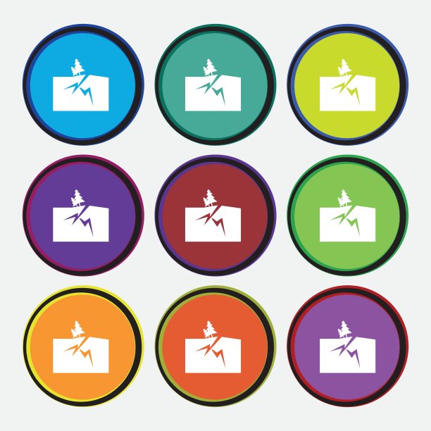 财产保险图标标志。九个多色圆形按钮。向量图片下载