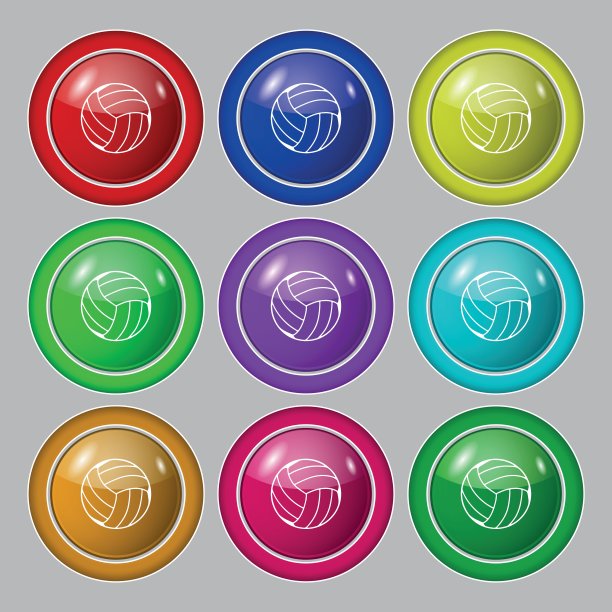 排球图标符号。符号上有九个圆形彩色按钮。向量图片下载