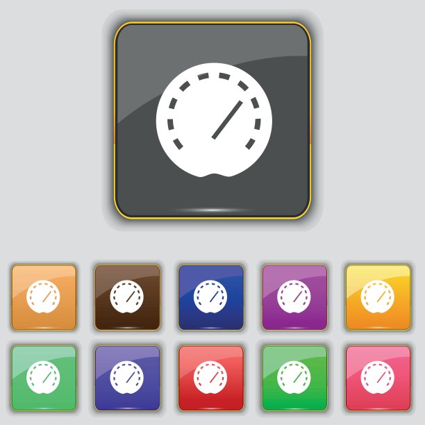 速度计图标符号。为你的网站设置11个颜色的按钮。向量图片下载