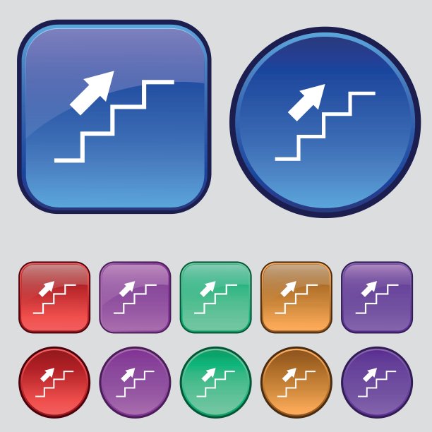 楼梯上升标志。你设计的一套12个老式纽扣。向量图片下载