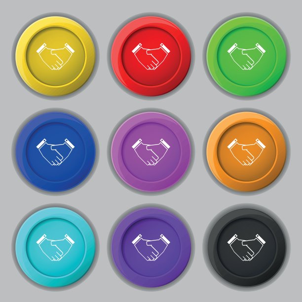 握手图标符号。符号上有九个圆形彩色按钮。向量图片下载