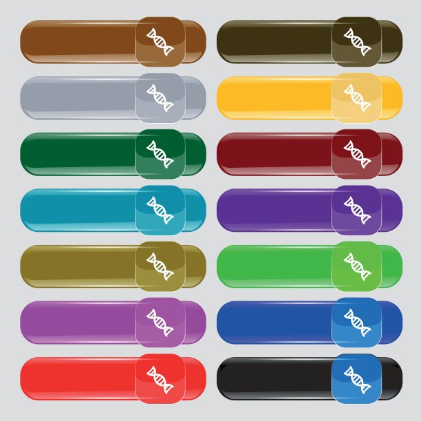 DNA图标符号。从14个多色玻璃按钮设置文本的地方。向量图片下载