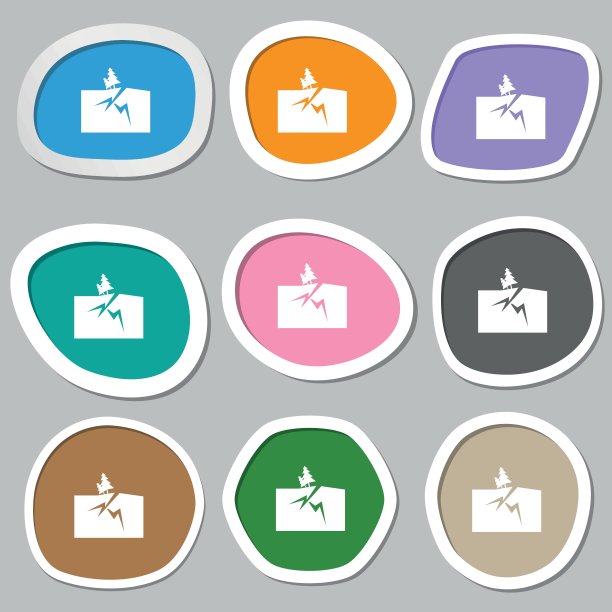 财产保险图标符号。五颜六色的纸贴。向量图片下载