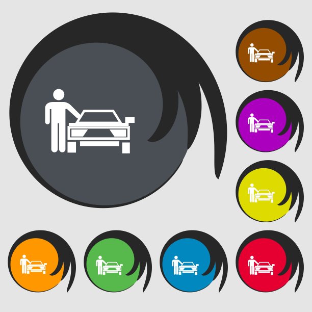 有人上来招呼出租车图标标志。八个彩色按钮上的符号。向量图片下载