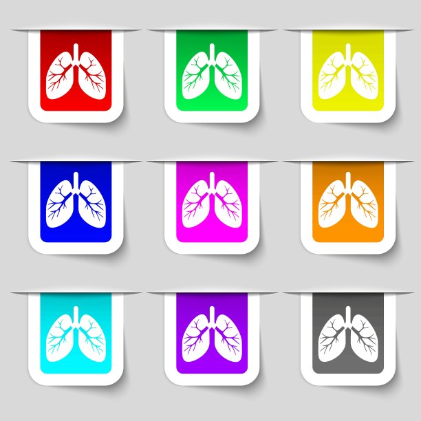 肺的图标符号。一套多色的现代标签为您的设计。向量图片下载