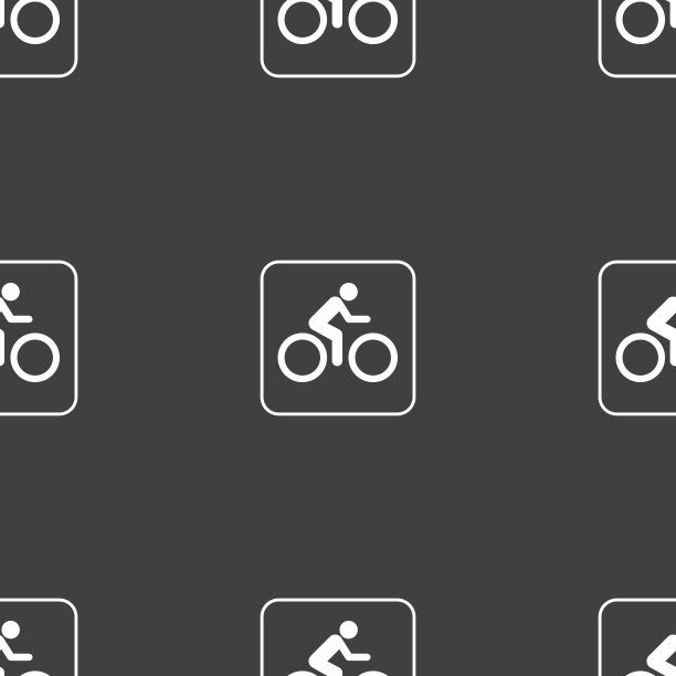 骑自行车的迹象。灰色背景上的无缝模式。向量图片下载