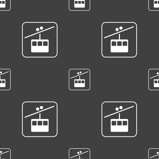 缆车线路标志。灰色背景上的无缝模式。向量图片下载