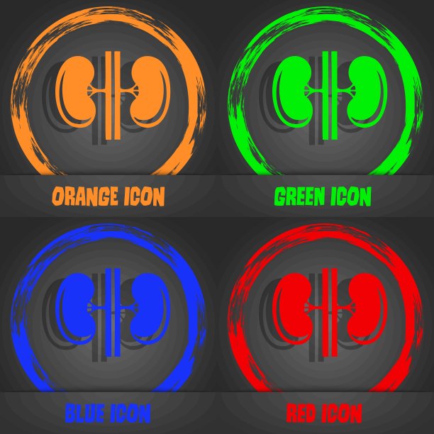 肾脏图标。时尚的现代风格。橙色，绿色，蓝色，红色的图案。向量图片下载