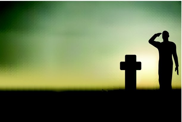 一个正在敬礼的士兵的剪影图片下载