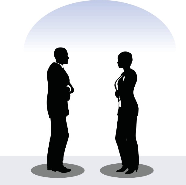 商人男女侧影站立姿势图片下载