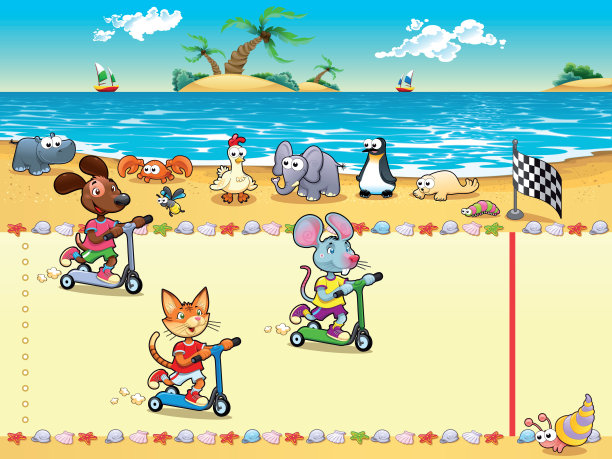 竞争在海滩。图片下载