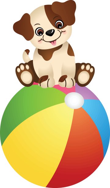 可爱的狗坐在沙滩球上图片下载