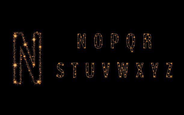 闪闪发光的金色星星上的字母图片下载