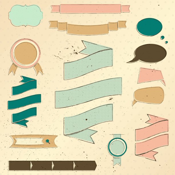 复古网站设计元素集。图片下载