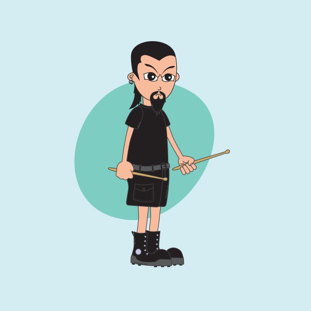 男性卡通人物鼓手乐队图片下载