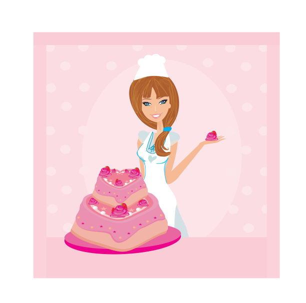 烤一个蛋糕。面包师夫人做蛋糕的插图图片下载
