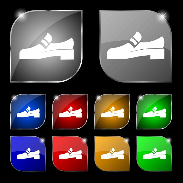 鞋图标符号。十套彩色按钮与眩光。向量图片下载