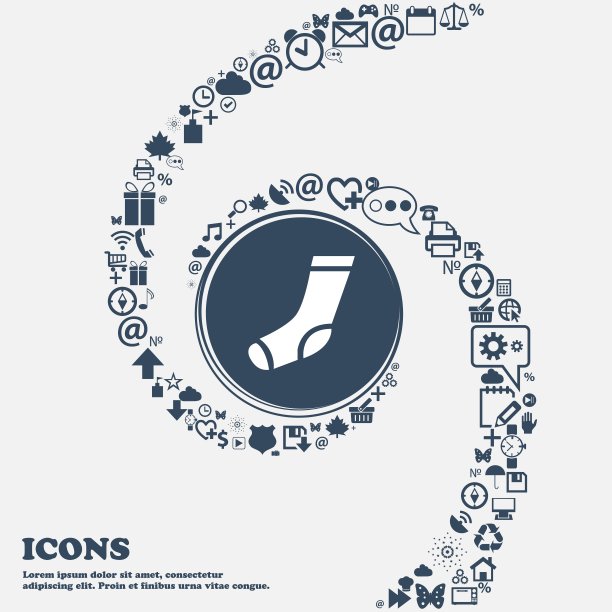 袜子图标在中间。围绕着许多美丽的符号盘旋而成。您可以分别在您的设计中使用它们。向量图片下载