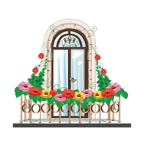 阳台上有鲜花美丽的建筑图片下载