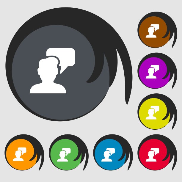 人们说话的标志。八个彩色按钮上的符号。向量图片下载