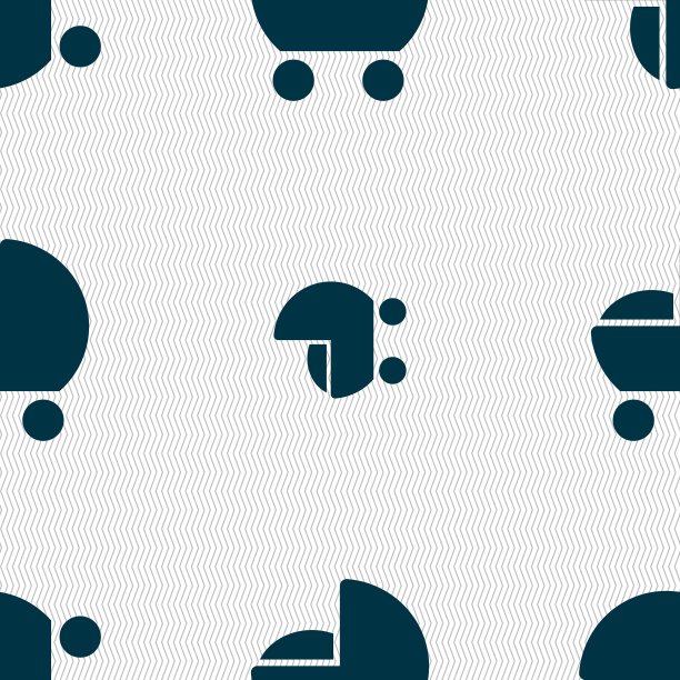 婴儿车图标标志。无缝图案与几何纹理。向量图片下载