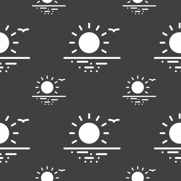 日落图标符号。灰色背景上的无缝模式。向量图片下载