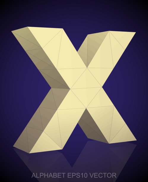 抽象黄色三维多边形X与反射。每股收益10向量。图片下载
