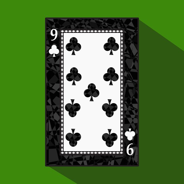 扑克牌。图标图片很简单。俱乐部九9暗区边界。绿色背景上的矢量插图。网站、印刷、t恤、面料、室内、注册、设计等申请预约。图片下载