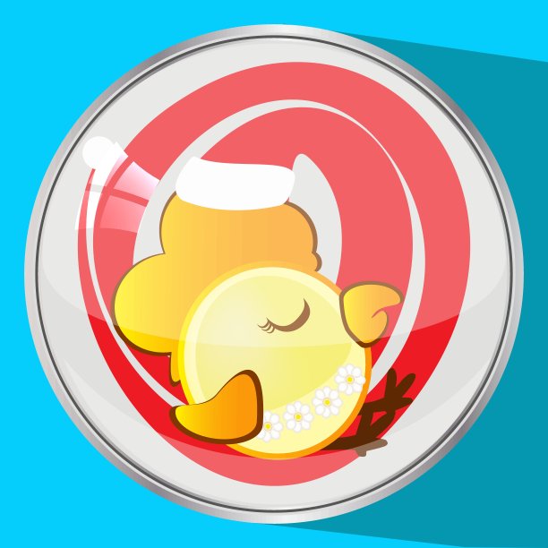 图标图片是一只戴着红帽子睡觉的公鸡新年和圣诞象征公鸡公鸡的按钮反射下来。花在设计、媒体和t恤上。矢量插图。图片下载