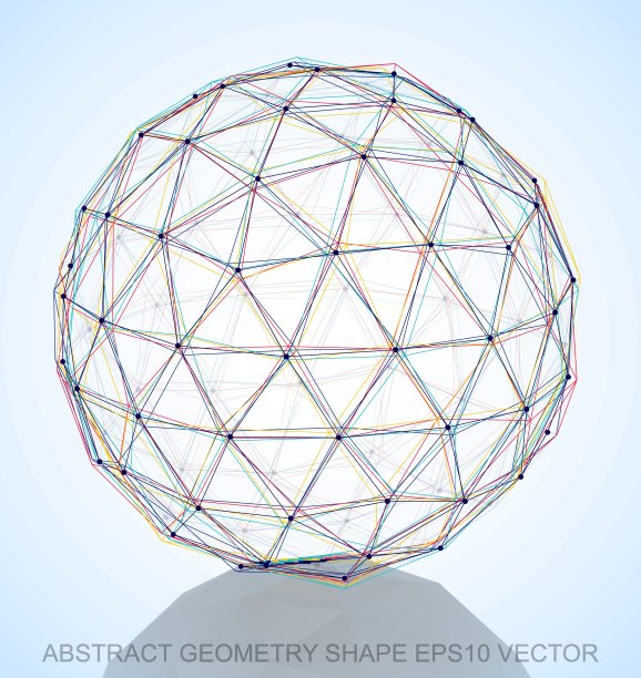 抽象立体形状:多色手绘球体。手绘3D多边形球体。EPS 10,向量。图片下载