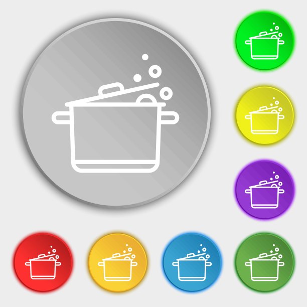 锅图标符号。符号在八个平面按钮上。向量图片下载