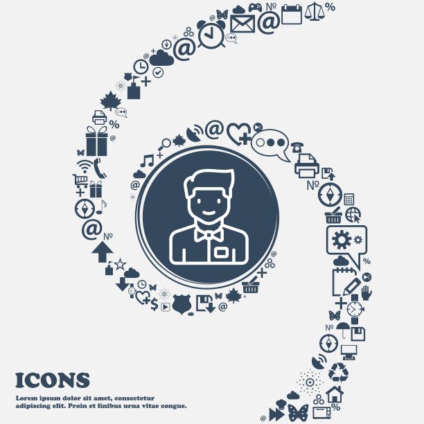 服务员的图标在中间。围绕着许多美丽的符号盘旋而成。您可以分别在您的设计中使用它们。向量图片下载