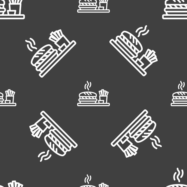 汉堡的迹象。灰色背景上的无缝模式。向量图片下载