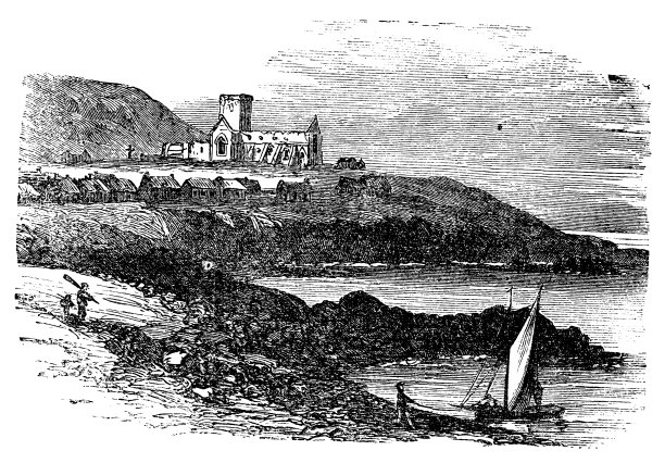 苏格兰爱奥纳的圣玛丽修道院的废墟，古董雕刻图片下载