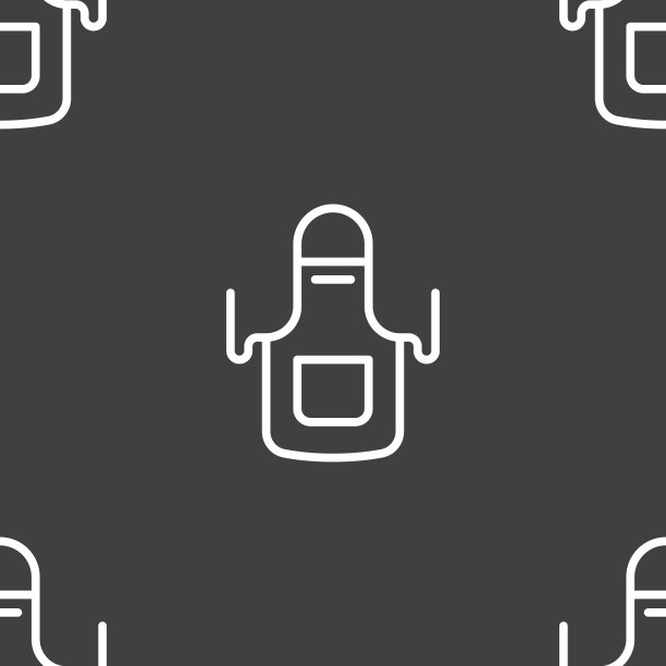 厨房围裙图标标志。灰色背景上的无缝模式。向量图片下载