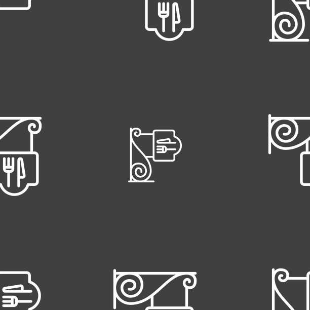 餐厅图标符号。灰色背景上的无缝模式。向量图片下载