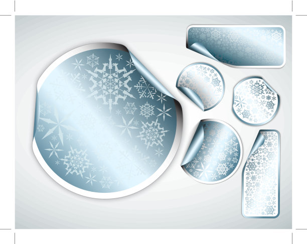 白色圣诞标签和镀铬边框贴纸图片下载