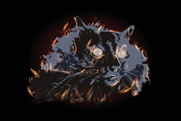 猫插图火与黄色的大眼睛图片下载