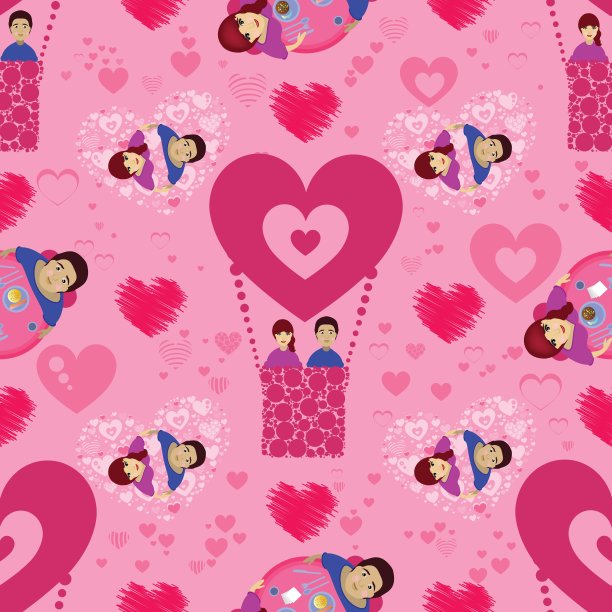情人n气球。无缝模式。情人节年代图片下载